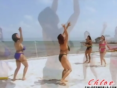 Filmed in the Florida Keys where the weather matched the girls: hot and humid. You will never watch the combined lineup of Chloe Vevrier (Germany), Lorna Morgan (Wales), Kerry Marie (England) and Chaz (England) again. Many felt that this was the sexiest soft-core nudie-cutie movie ever made. Essentially plotless, the scenario follows four way-busty angels visiting the USA and renting a beach house in the Florida Keys during one hot May. Lots of undressing and dressing, oil, swimming and breast play coupled with pussy masturbation.