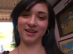 Brunette Mandy Sky with round butt and smooth pussy and horny dude are so fucking horny in this cock sucking act