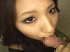 Japanese girl in excuse oneself takes load on high tongue